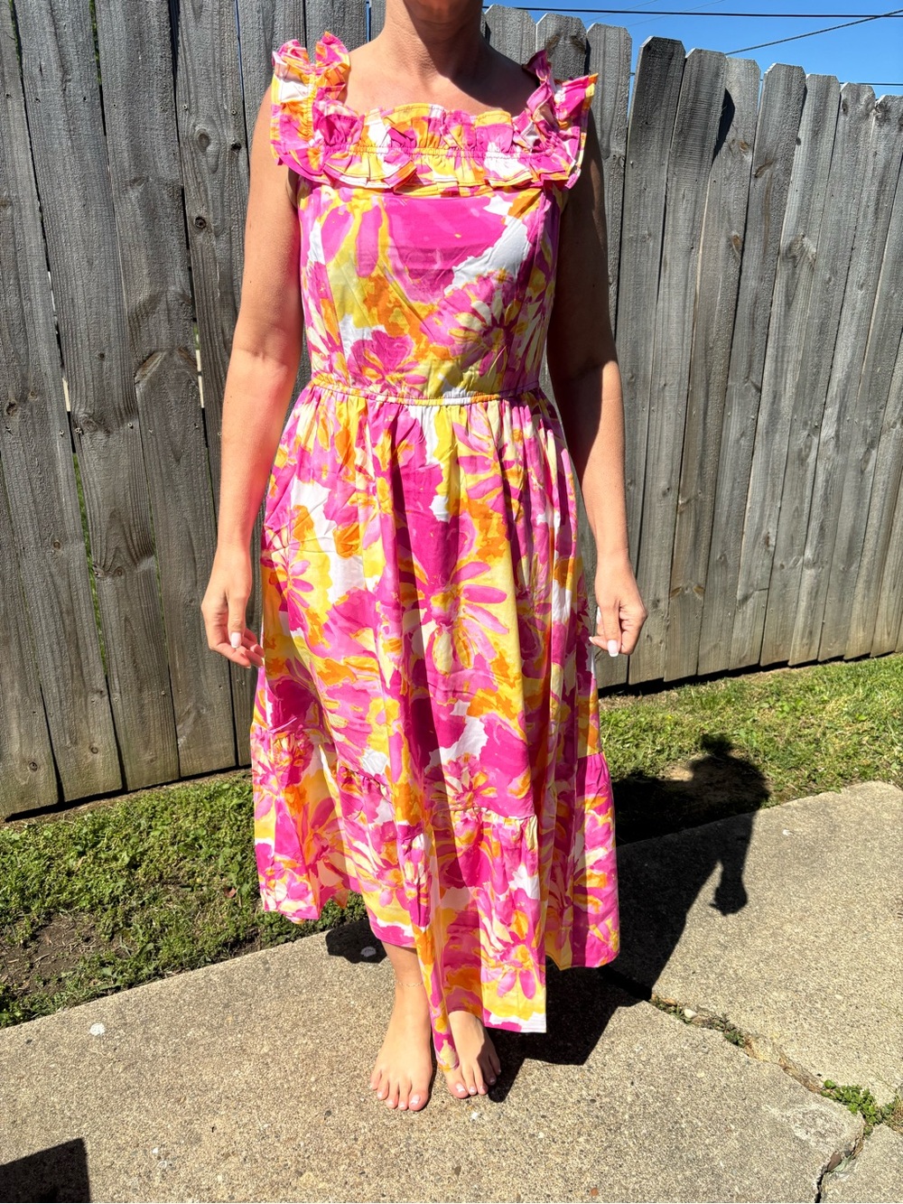 Sun-kissed print off shoulder Bright Pink & Yellow Dress
